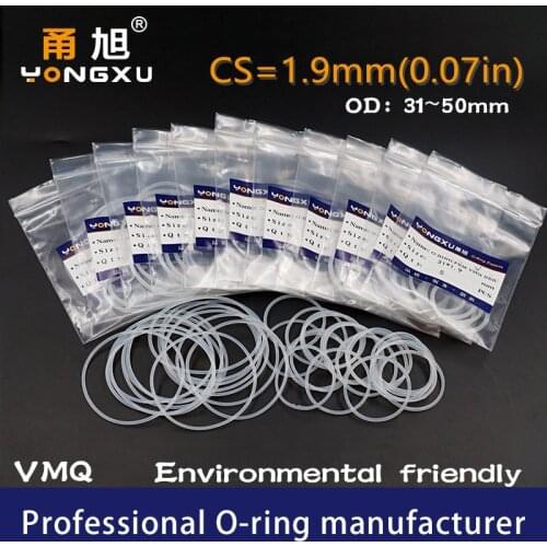 5PCS/lot White Silicon O-ring Silicone/VMQ CS1.9mm OD31/32/34/35/36/38/40/42/45/46/50*1.9mm O Ring Seal Rubber Gasket Ring