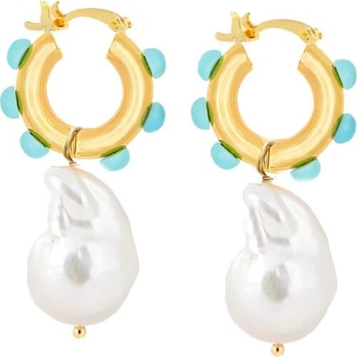 Boho wholesale Punk Round Statement women Timeless Pearly mismatched dangle drops Earring baroque pearl evil eye beaded earrings