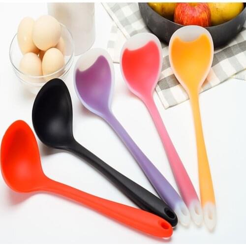 Home Use Large Silicone Long Handle Spoon High Grade Mixing Ladle Cooking Kitchen Soup Spoons Tableware Kitchen Dining Bar