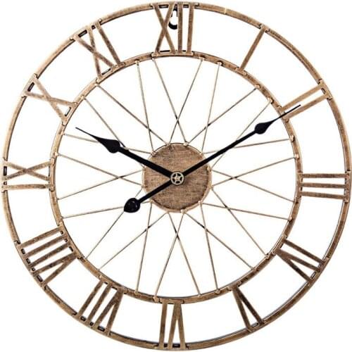 40cm Iron Art Hollow Silent Wall Clock Mute Clock with Roman Numerals for Living Room Bedroom Decor - Vintage Golden