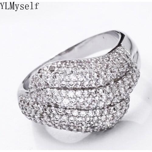 2021 Elegant White Gold Color Rings for Women Shiny Crystal Fashion Jewelry Wholesale Supplier Ladies Finger Ring
