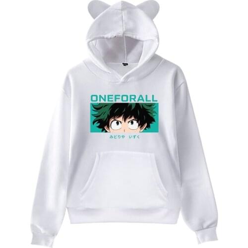 Cat Ear hoodie Anime My Hero Academia Hoodies Printed Midoriya Izuku Sweatshirt Boys Girls Daily Casual Pullover All-match Cute