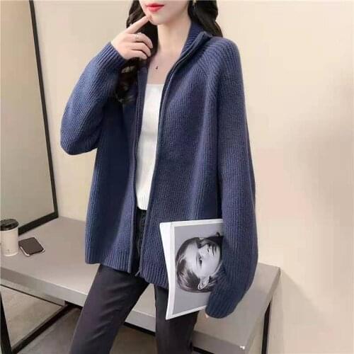 Zipper Sweater Cardigan Women Spring Autumn New Soft Solid Knitted Coat Long Sleeve Soft Casual Sweater And Cardigans Vintage