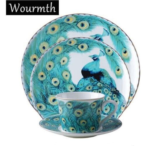 Ceramics Food Plates Western Style Bone Porcelain Ornaments Beautiful Peacock Tableware Decorations Cups and Saucers Cookware