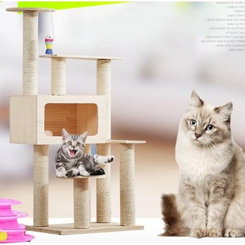 Solid Wood Splicing Cat Platform Sisal Claw Grinding Column Cat Nest Cats Place Of Entertainment Strong Durable Cat Playground