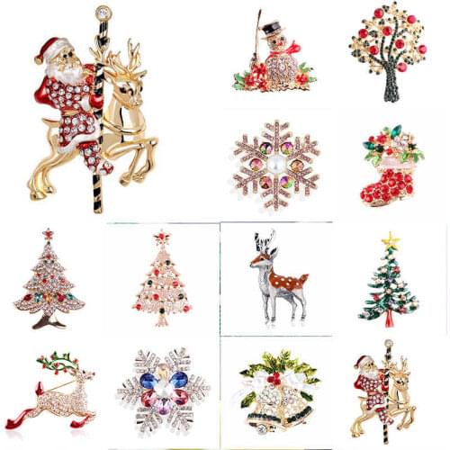 Fashion Womens Crystal Christmas Tree Snowflake Elk Brooch Pin Xmas Jewelry Gift