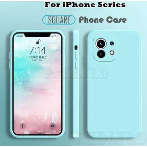 Classic Square Frame Liquid Silicone Phone Case For iPhone12 Mini XR XS Xs X 8 7 6 6s Plus 11 12 Pro Max Soft Protecive Cover SE