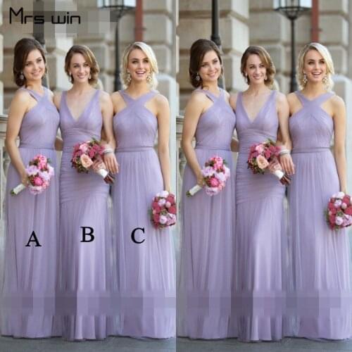 Mrs win Bridesmaid Dress Plus Size V-neck Wedding Party Dress Elegant Sleeveless Long Purple Long Vestido Madrinha HR130