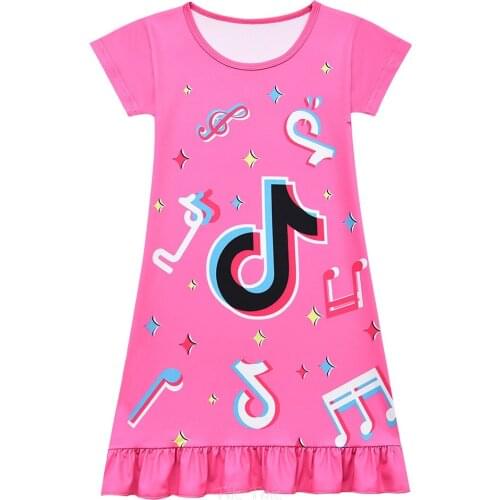 Fashion Tik Tok Nightdress Little Teen Girl Pajamas Dresses Children Cartoon Summer Nightgown Home Clothes Kids Sleepwear