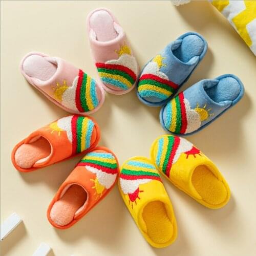 2020 new childrens cotton slippers anti slip autumn and winter indoor lovely rainbow cartoon plush soft bottom warm girls shoe