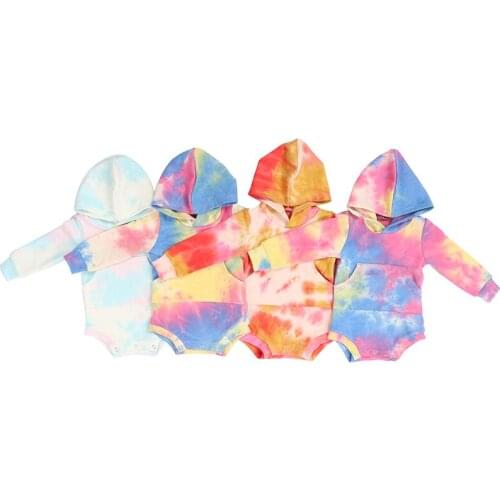 New Arrivals Baby Bodysuit Tie-Dye Cotton Full Sleeve Hooded Jumpsuit Spring Autumn Wholesale