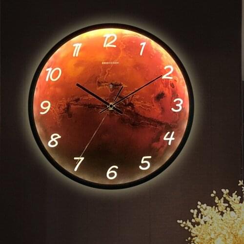 New product voice control intelligent induction LED night light wall clock Mars modern metal wall clock