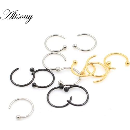 Alisouy 1 PCS Fashion Style Medical Stainless Steel Hoop Nose Rings Clip On Nose Ring Body Fake Piercing Jewelry For Women