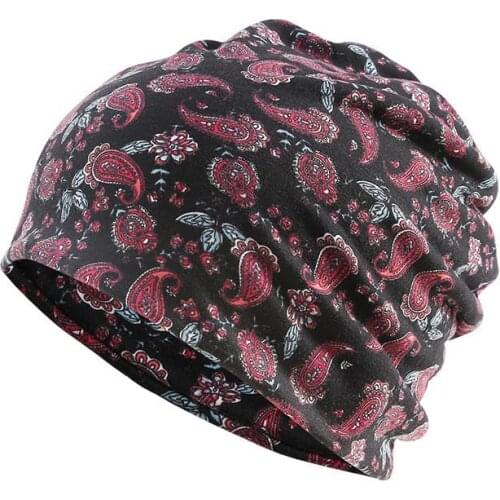 2021 Cotton Autumn winter Skullies cap beanie hat geometric print turban Hat scarf dual use for Men and Women 59