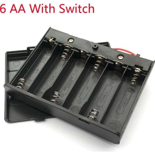 6 AA 9V Battery Holder Storage Case Plastic 1.5V Battery Case ON/OFF Switch With Cap Wire For 6 X 1.5V AA Battery