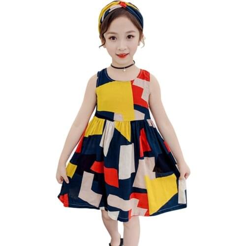 Girl Dress Geometric Girls Party Dress Summer Children Party Dress Casual Style Girls Costumes Kids 6 8 10 12 14