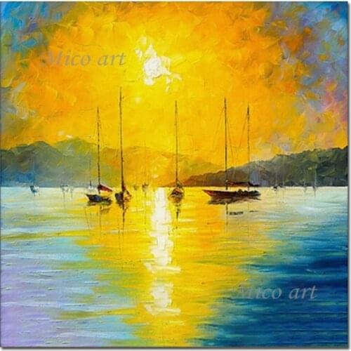 Pure Handmade Seascape Sunset Scenery Oil Painting Canvas Wall Decorative Item Art 1 Panel Set Large Size Wall Canvas Pictures