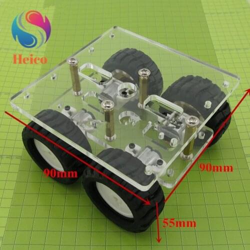 90x90mm Smart Car Chassis 4WD N20 Geared Motor Acrylic Robot Car Chassis Platform for DIY Intelligent Model Micro Frame Toy