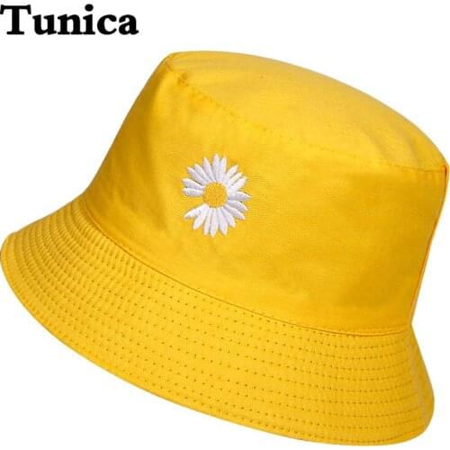 New daisy embroidery fisherman hat doublesided wearable bucket hats summer outdoor sun flower Panama caps leisure cap