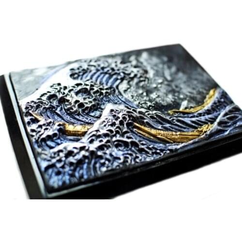Silicone Mold Dark Great Wave Off Kanagawa Soap Bar Boats Handmade DIY Soap Mould and Gold in Metallic Colors Blue PRZY 001