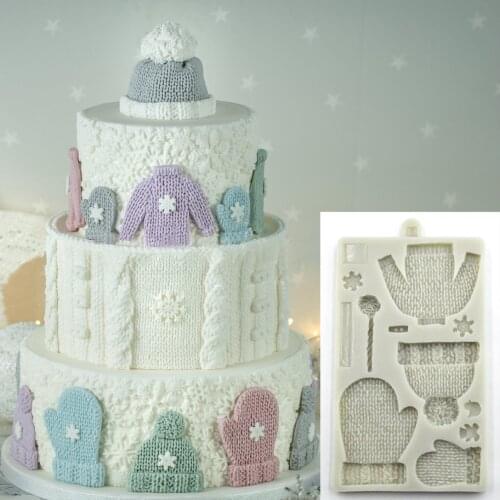 Christmas Knitting Hat Gloves Sweater Silicone Cake Mold DIY Handmade Cookies Chocolate Mould Pastry Baking Decorating Tool K811