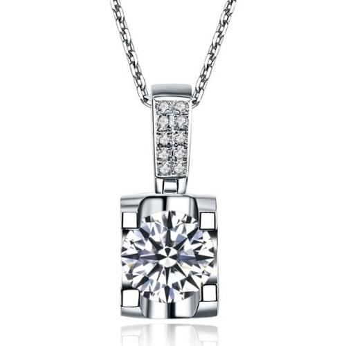 Solid 18K White Gold Classic Design 1Ct Round Cut Diamond Pendant for Women Fine G18K Jewelry for Lady Pendant AU750 Necklace