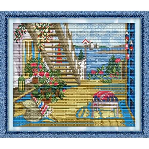 Everlasting love The seaside villa Chinese cross stitch kits Ecological cotton stamped DIY Christmas decorations for home gift