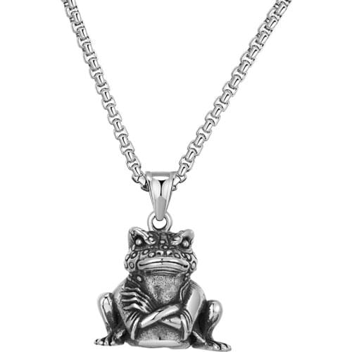 Stainless Steel Vintage Toad Frog Punk Rock Pendant Necklace Jewelry Gift For Him with Chain Best Gothic Gifts
