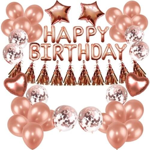 Rose gold letter balloon birthday package rose gold sequin balloon rose gold tassel 18 inch pentagram aluminum film balloon