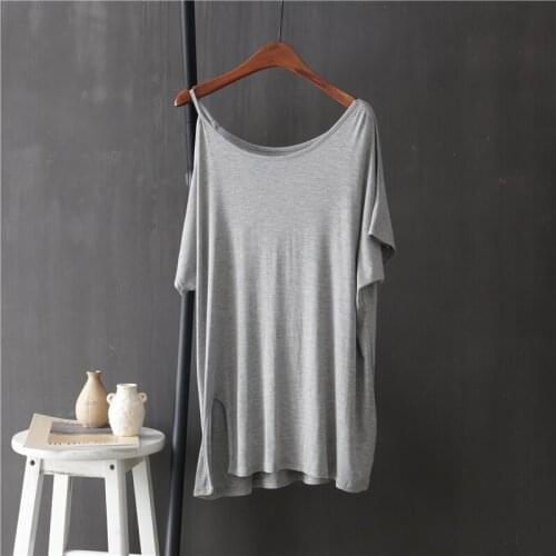 Off shoulder modal loose women t-shirts 2020 summer new solid oversized casual all match long female pulls tops tees outwear
