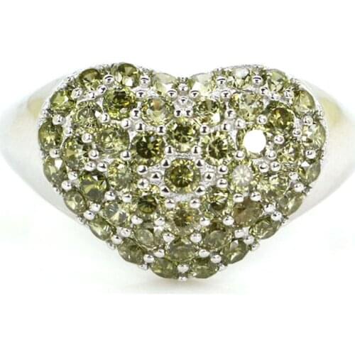 17x13mm Jazaz 4.3g Lovely Heart Created Green Peridot For Women Engagement 925 Solid Sterling Silver Rings