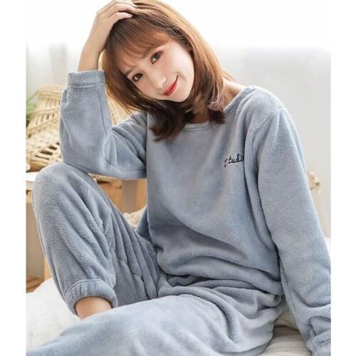 Winter Women Pajamas Set Warm Flannel Pajamas Thick Female Sleepwear Suit Ladies Pyjamas Home Clothing mujer Leisure