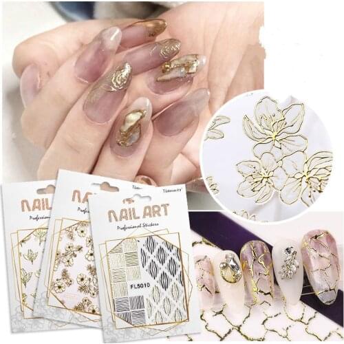 2020 new Gold Lace 3D Nail Art Stickers Adhesive Geometric Mixed Design Decals Nail Tips Decoration Manicuring Supplies