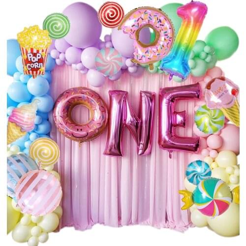 1Set 40 Inch Rainbow Gradient Digital Balloons Kids Birthday Decor Colorful Ice Cream Candy Lolipop Gift Donut Party Supplies