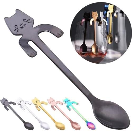 1pc Creative Coffee Spoon Stainless Steel Hanging Cat Design Espresso Spoon Dessert Spoon Cup Accessories