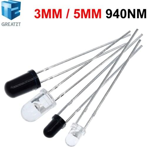 GREATZT 10pairs F3 3MM 940nm LEDs infrared emitter and IR receiver diodes each 5pcs Infrared to tube For arduino