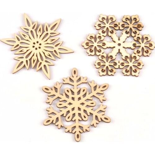 10pcs 80mm No Hole Snowflake Wood DIY Carft For Handmade Scrapbooking Wooden Ornaments Home Christmas Decoration m0938