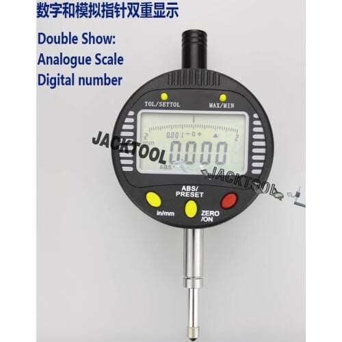 0-12.7mm/0.5" Analog and Digital Display Digital Indicator/Accuracy: 0.004mm with 5 buttons and Tolearance Setting