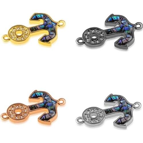 22*15mm Anchor crystal micro pave cz zircon cubic zirconia beads copper silver gold plated bracelet accessories bh34