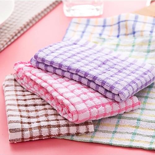 1 Pc Skin-friendly Dish Cloth Plaid Pattern Cotton Fast Drying Oil-absorbing Cleaning Dish Towels for Home Kitchen Supplies