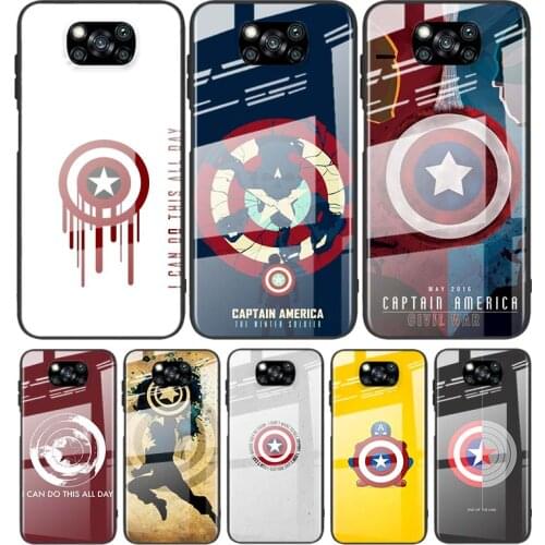 Tempered Glass Cover Luxury Captain America Shield For Xiaomi POCO F3 F2 X3 NFC X2 M2 Pro Shockproof Shell Phone Case