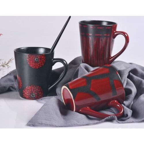 Japanese-style Black Hand-painted Red Ceramic Mugs for Household Milk, Coffee, Tea Cups and Water Cups Are Retro