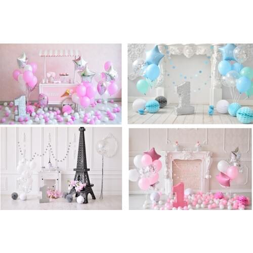 One year birthday party backdrop cake smash background photo studio shoot pink balloon baby portrait 1st girl home decor fabric