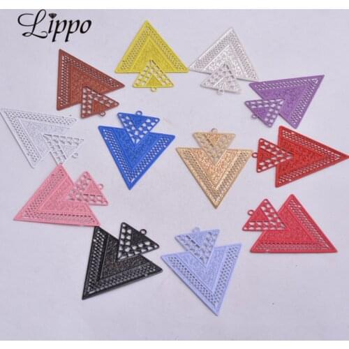 50pcs AB3335 Silver color Big Triangle Charm Earrings Findings Geometric Colorful Pendants Connectors Diy Jewelry Earrings