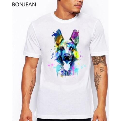 German Shepherd Watercolor animal print tshirt men funny t shirts camisetas hombre harajuku shirt summer fashion t-shirt men