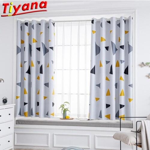 Northern Europe Printed Geometric Curtains for Living Room White/Blue Triangle Roman Curtains for Bedroom #VT
