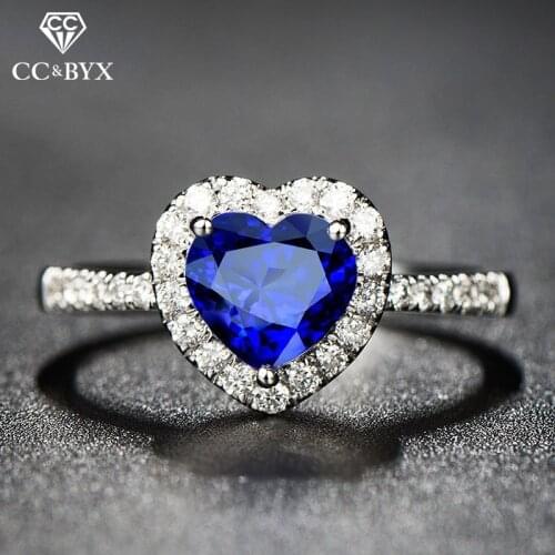 CC Rings For Women Silver 925 Cubic Zirconia Blue Heart Trendy Jewelry Bridal Wedding Engagement Anillos Drop Shipping CC891