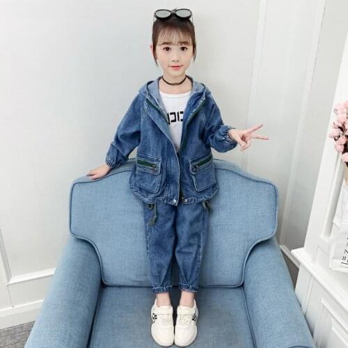 Girls Suit Jean Coat +Pants 2Pcs/Sets 2021 Cool Spring Autumn Teenager Kid School Outdoor Clothes Kids Children Clothing