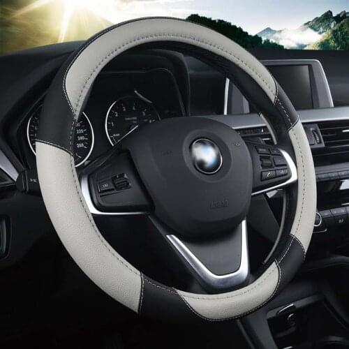 Leather steering wheel cover Four seasons universal new car handle summer steering wheel cover Sports stitching cover