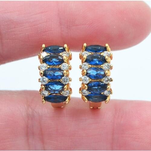 Gold Color Fashion Blue Cubic Zirconia CZ Huggie Hoop Earrings for Women